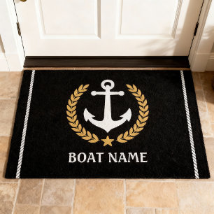 Nautical Themed Boat Name Anchor Gold Laurel Star Doormat