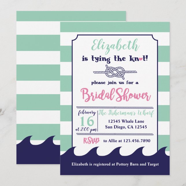 Nautical Themed Bridal Shower Invitation (Front/Back)