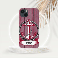 Nautical Themed Burgundy Planks and Anchor 