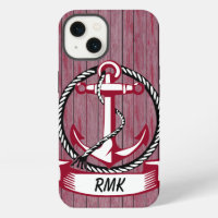 Nautical Themed Burgundy Planks and Anchor 