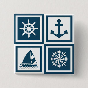 Nautical themed design 2 inch square button