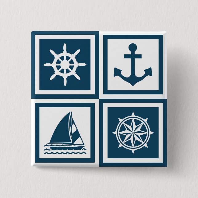 Nautical themed design 2 inch square button (Front)
