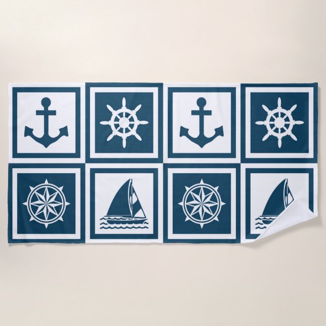 Nautical themed design beach towel (Front)