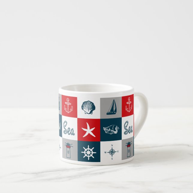 Nautical themed design espresso cup (Front Right)