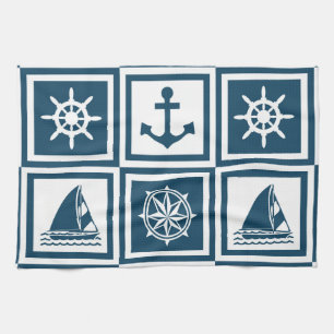 Nautical themed design kitchen towel