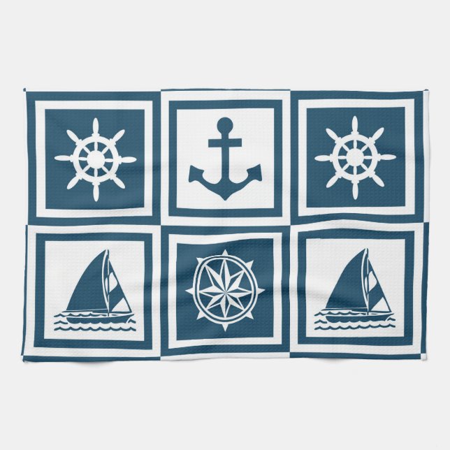 Nautical themed design kitchen towel (Horizontal)