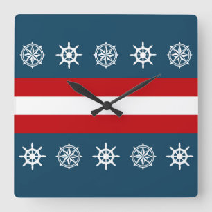 Nautical themed design square wall clock