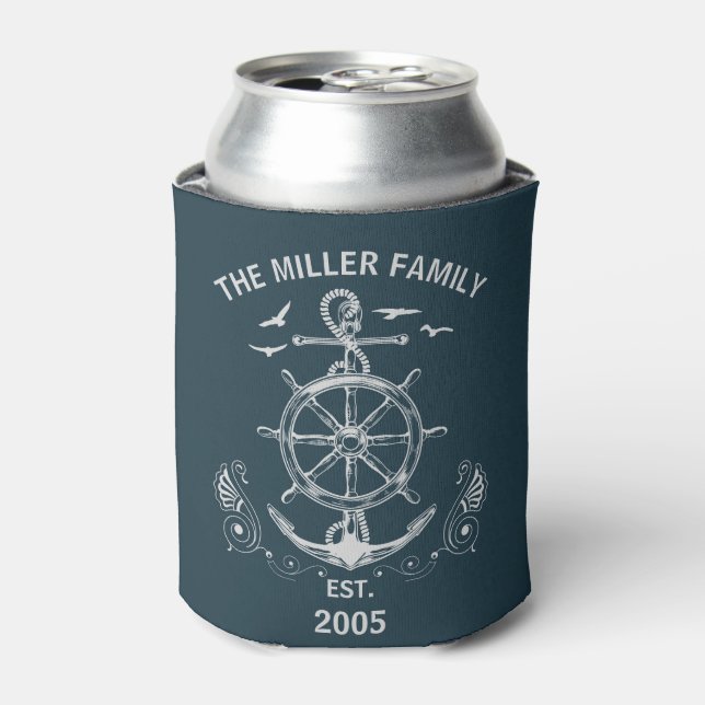 Nautical themed design with ocean scenery  can cooler (Can Front)