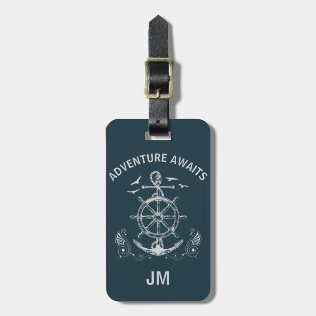 Nautical themed design with ocean scenery luggage tag (Front Vertical)