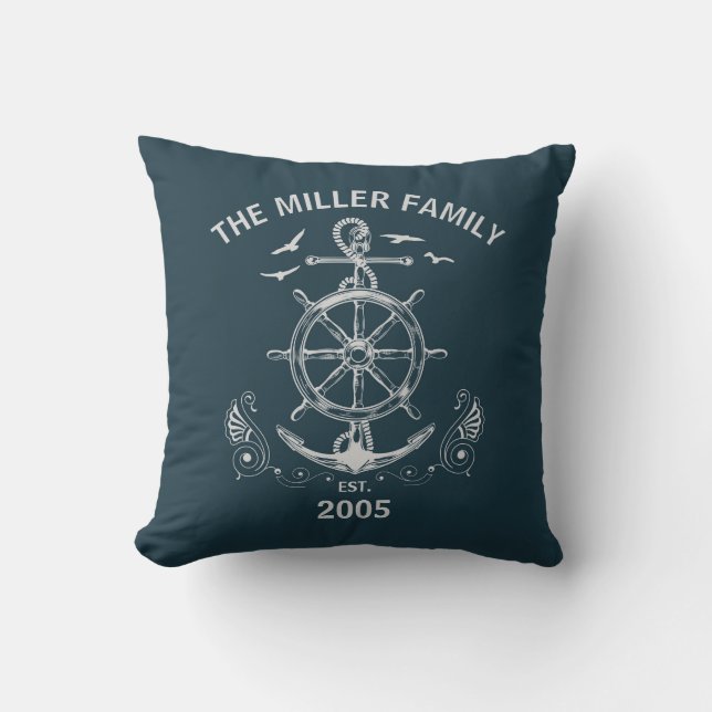 Nautical themed design with ocean scenery throw pillow (Front)