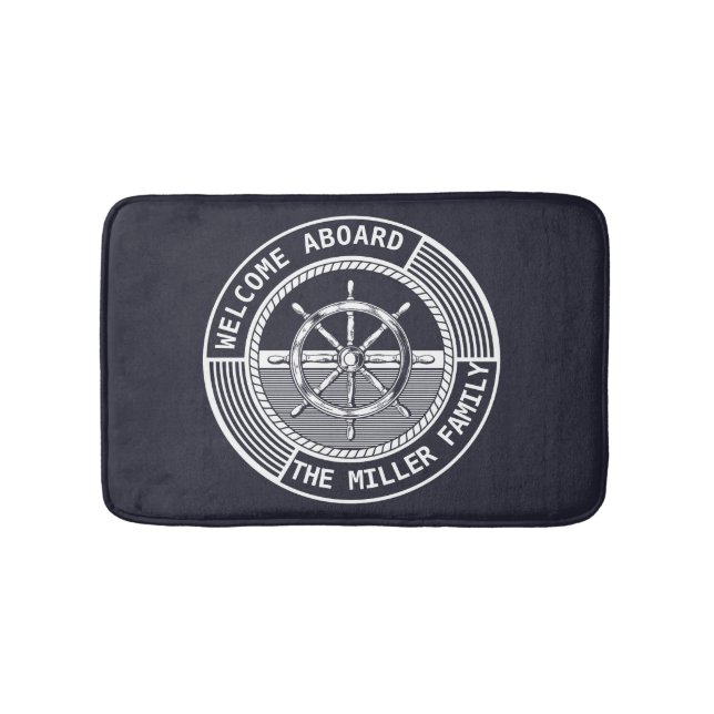 Nautical themed design with sailing wheel  bath mat (Front)