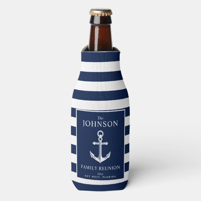 Nautical Themed Family Reunion Anchor Customized Bottle Cooler (Bottle Front)