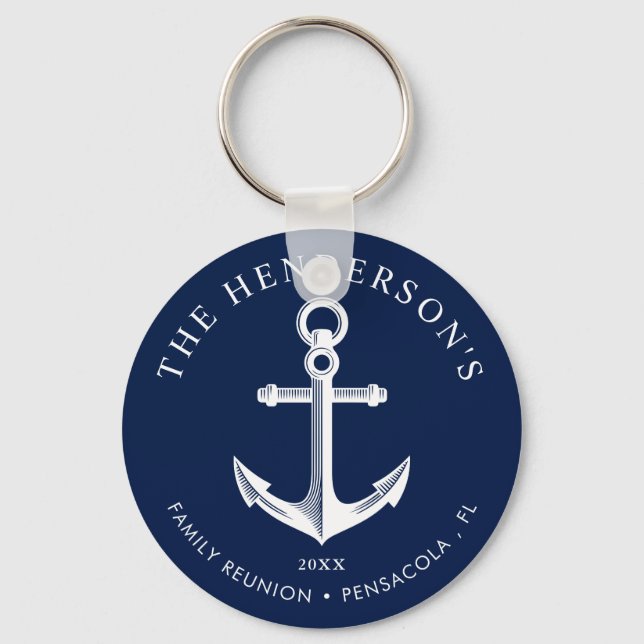 Nautical Themed Family Reunion Anchor Navy Keychain (Front)