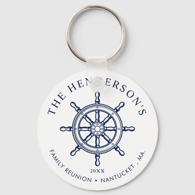 Nautical Themed Family Reunion Ship Wheel Keychain (Front)