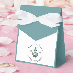 Nautical-Themed Floral Anchor White Aqua Teal Blue Favor Box