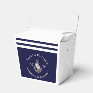 Nautical-Themed Floral Anchor White Navy Blue Favo Favor Box