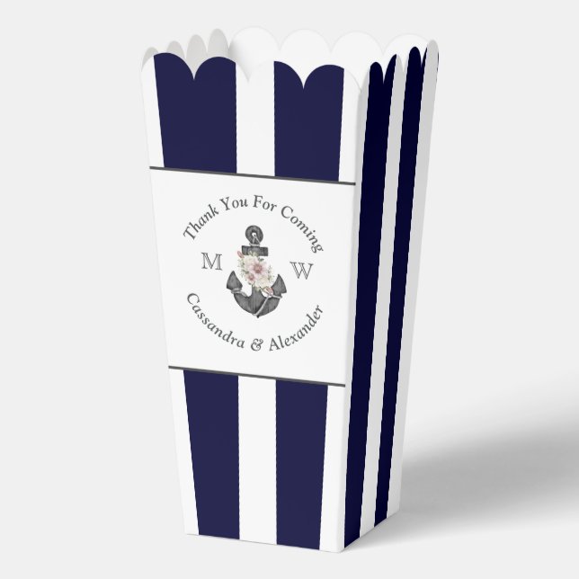 Nautical-Themed Floral Anchor White Navy Blue Favor Box (Front)