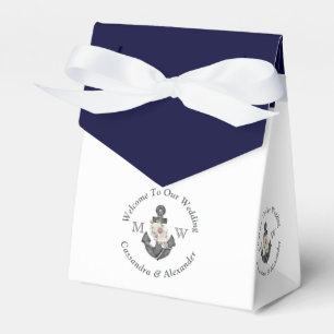 Nautical-Themed Floral Anchor White Navy Blue Favor Box