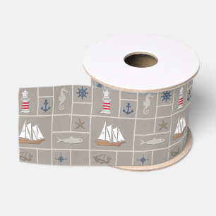 Nautical themed illustration grosgrain ribbon