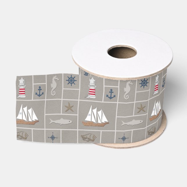 Nautical themed illustration grosgrain ribbon (Spool)