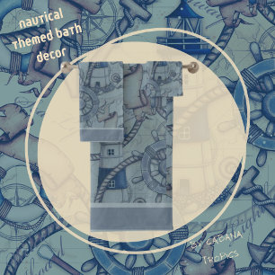 Nautical Themed Lighthouse Blue Shades Bath Towel Set