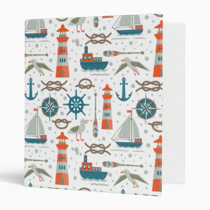 Nautical themed red teal gray white pattern binder