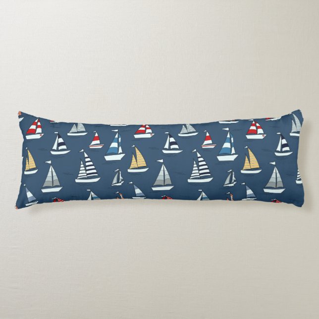 Nautical Themed, Sailboats on Blue Body Pillow (Front)
