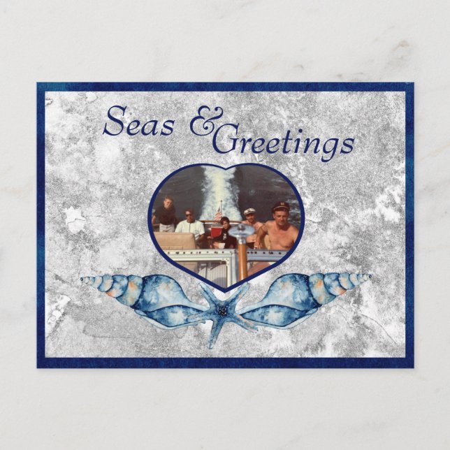 Nautical-themed Seas & Greetings Holiday Postcard (Front)