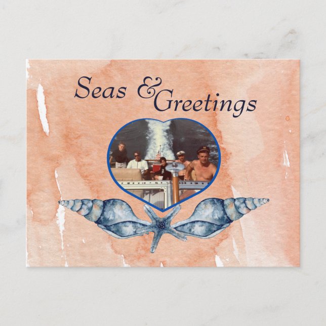 Nautical-themed Seas & Greetings Holiday Postcard (Front)