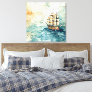 Nautical Themed Vintage Sailboat Old Map Canvas Print