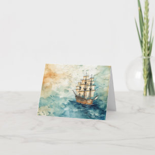 Nautical Themed Vintage Sailboat Old Map Note Card