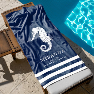 Nautical Themed Vintage Seahorse Beach Towel