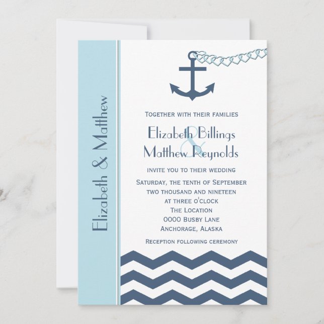 Nautical Themed Wedding Invitations Blue (Front)