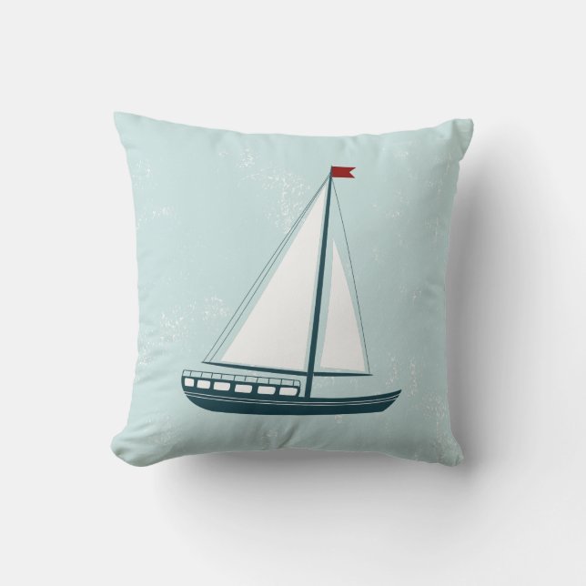 Nautical Throw Pillow with Sail Boat (Front)