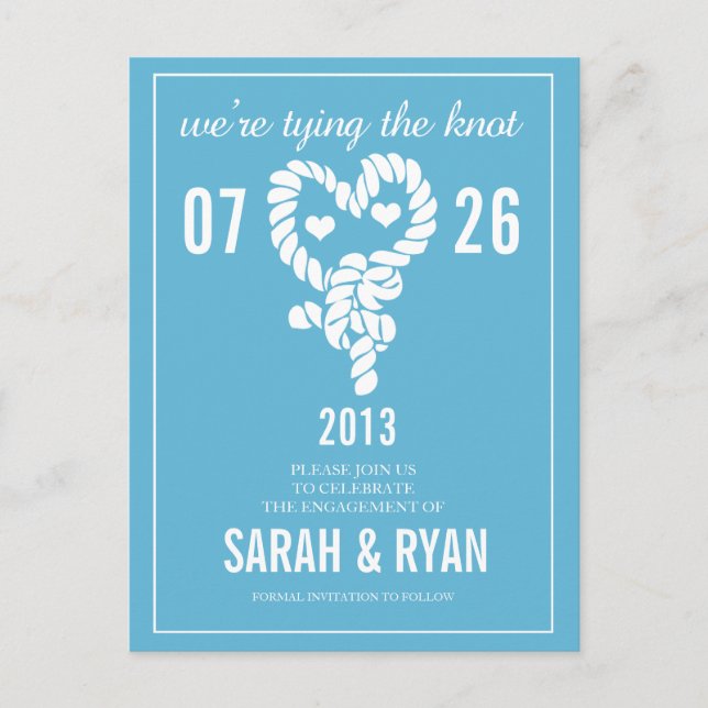 Nautical Tie the Knot Blue Save the Date Postcards (Front)