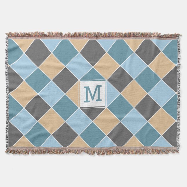 Nautical Tiles custom monogram throw blanket (Front)