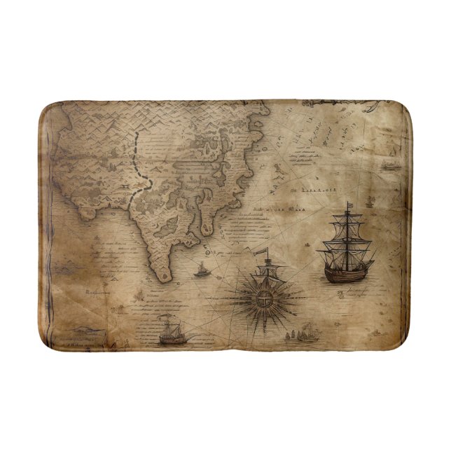 Nautical Treasure Map Bath Mat (Front)