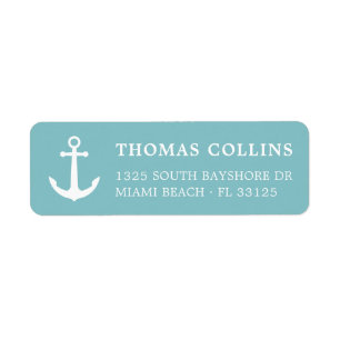 Nautical Turquoise and White Anchor Return Address