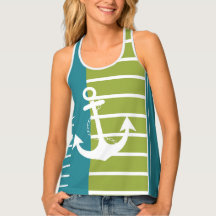 Nautical Turquoise Green Stripe with Anchor