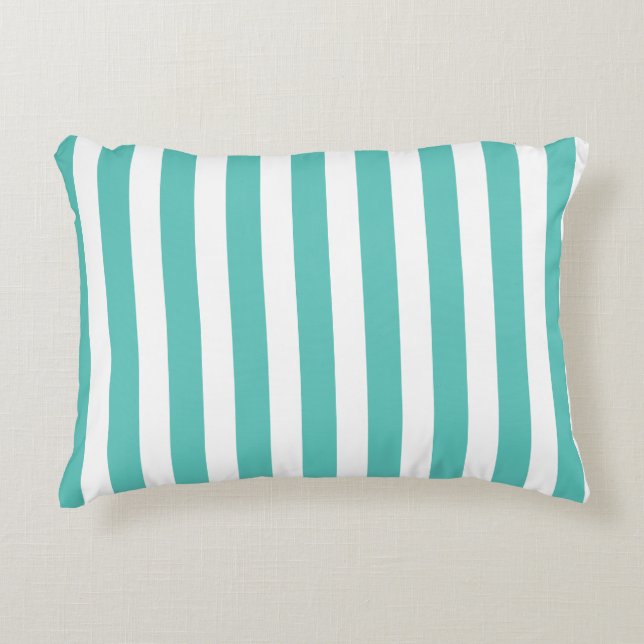 Nautical Turquoise & White Striped  Accent Pillow (Front)