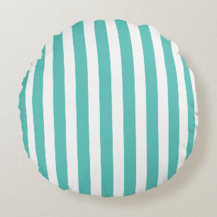 Nautical Turquoise & White Striped  Round Pillow