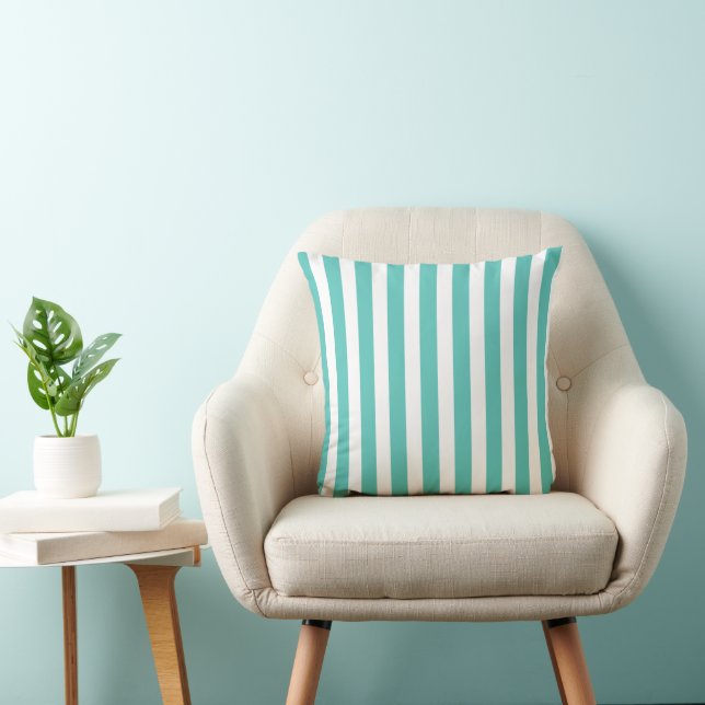 Nautical Turquoise & White Striped  Throw Pillow (Chair)