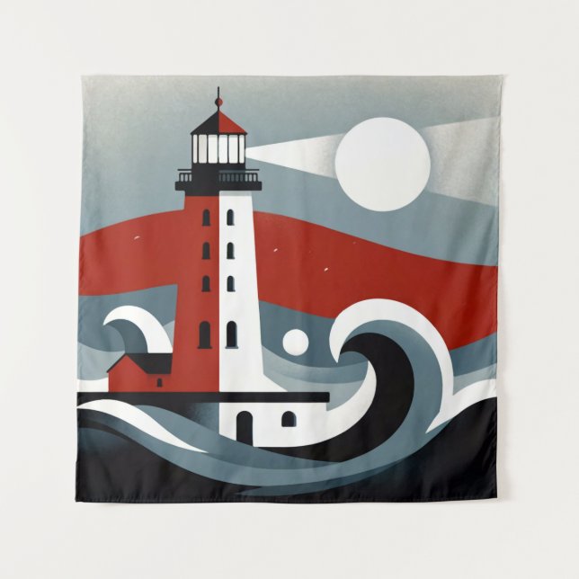 Nautical Twilight in Modernist Waves Tapestry (Front)