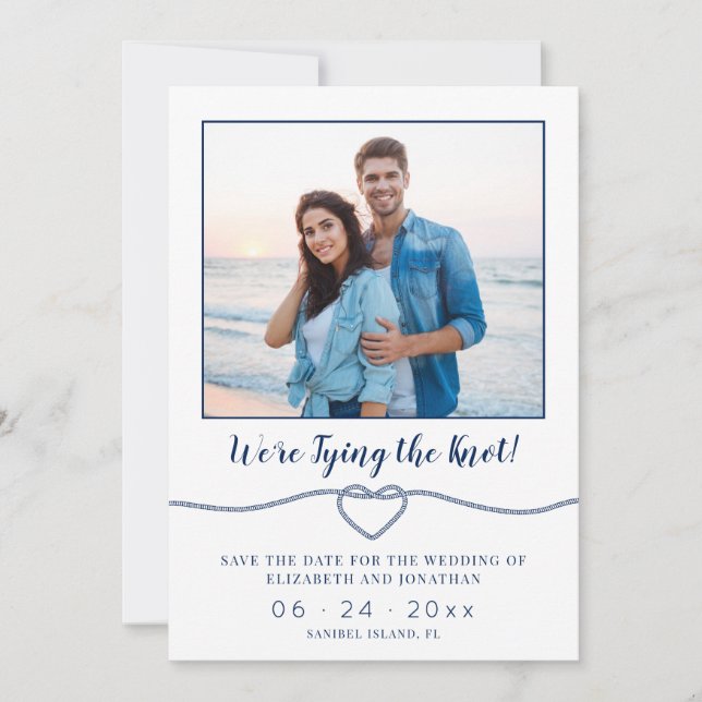 Nautical Tying the Knot Wedding Photo Save The Date (Front)