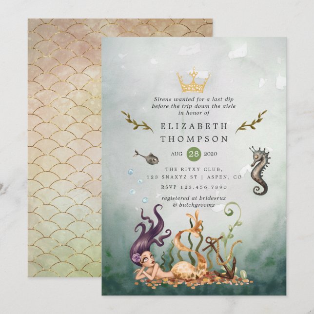 Nautical Under the Sea Mermaid Bachelorette Party Invitation (Front/Back)