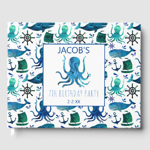 Nautical Under The Sea Watercolor Octopus Guest Book