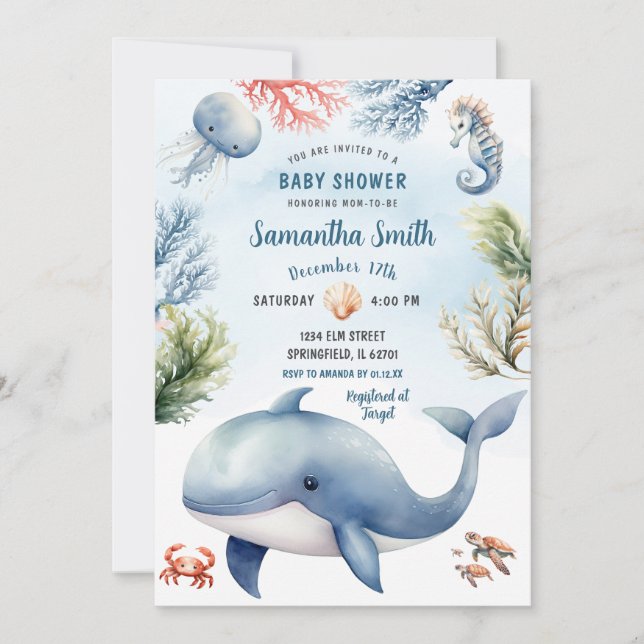 Nautical Under the Seas Baby Shower Ocean Animals Invitation (Front)
