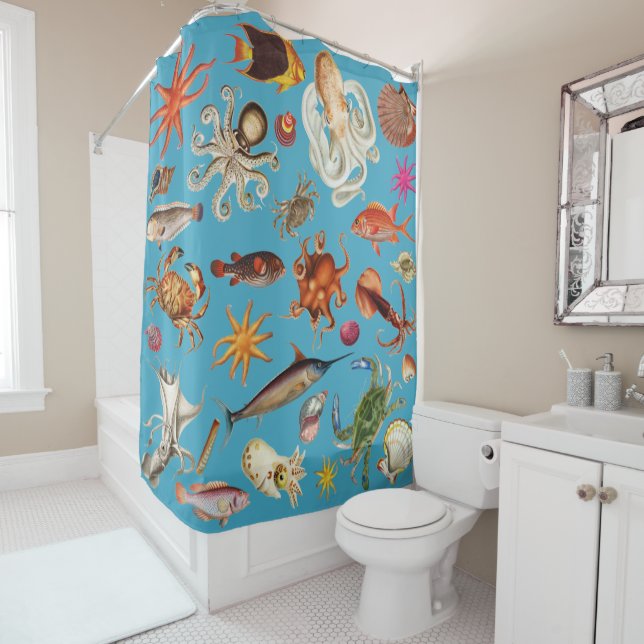 Nautical Underwater Sea Life Pattern Ocean Blue (In Situ)