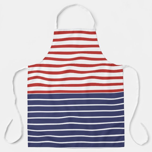 Nautical Vibes Blue Red White Striped Apron (Front)