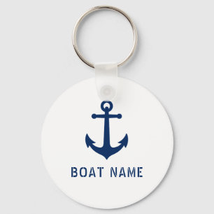Nautical Vintage Anchor Boat or Name Navy & White Keychain